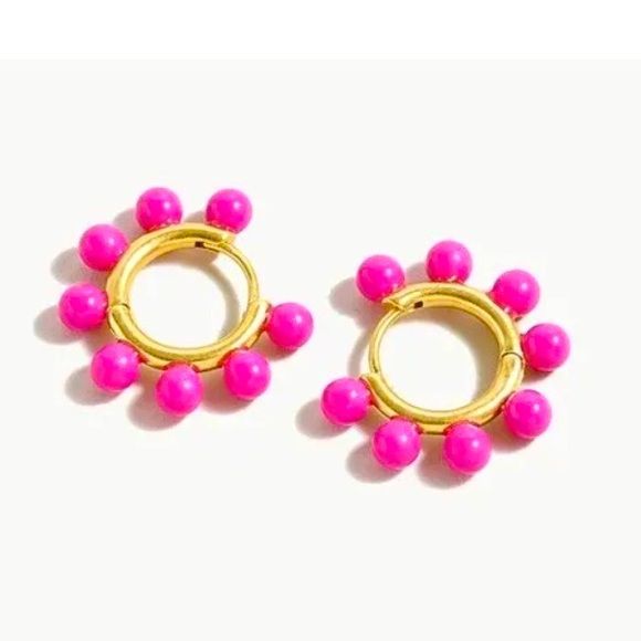 J. Crew Pearl charm huggie hoops-- fuchsia new, LAST PAIR - Picture 1 of 1